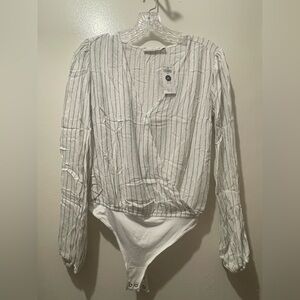 Abercrombie & Fitch White and Black Striped Bodysuit
